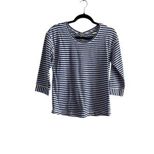 T By Talbots Women MP Blue White Striped Cotton 3/4 Sleeves Cross Back T-Shirt